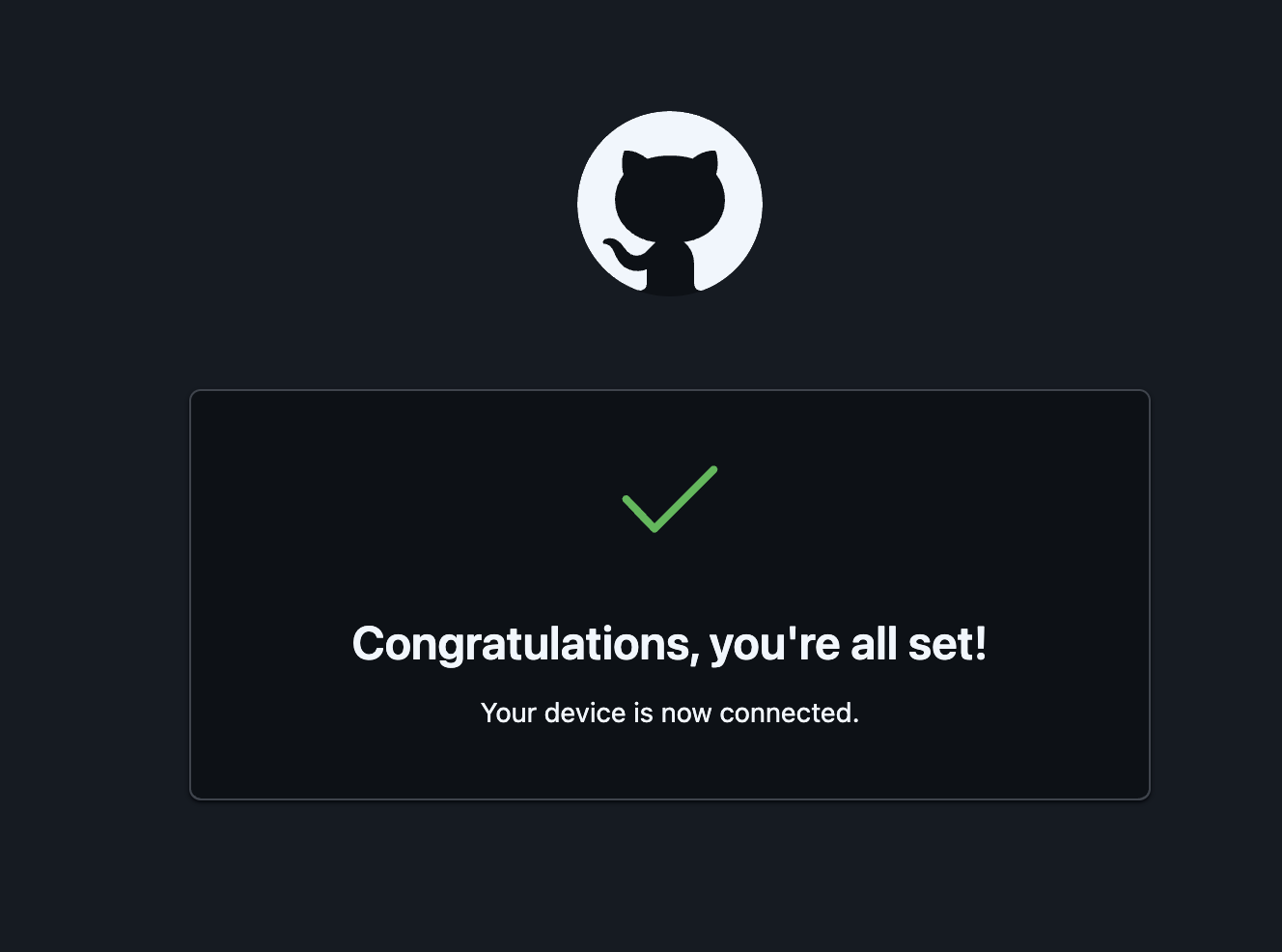 GitHub page saying your device is now connected