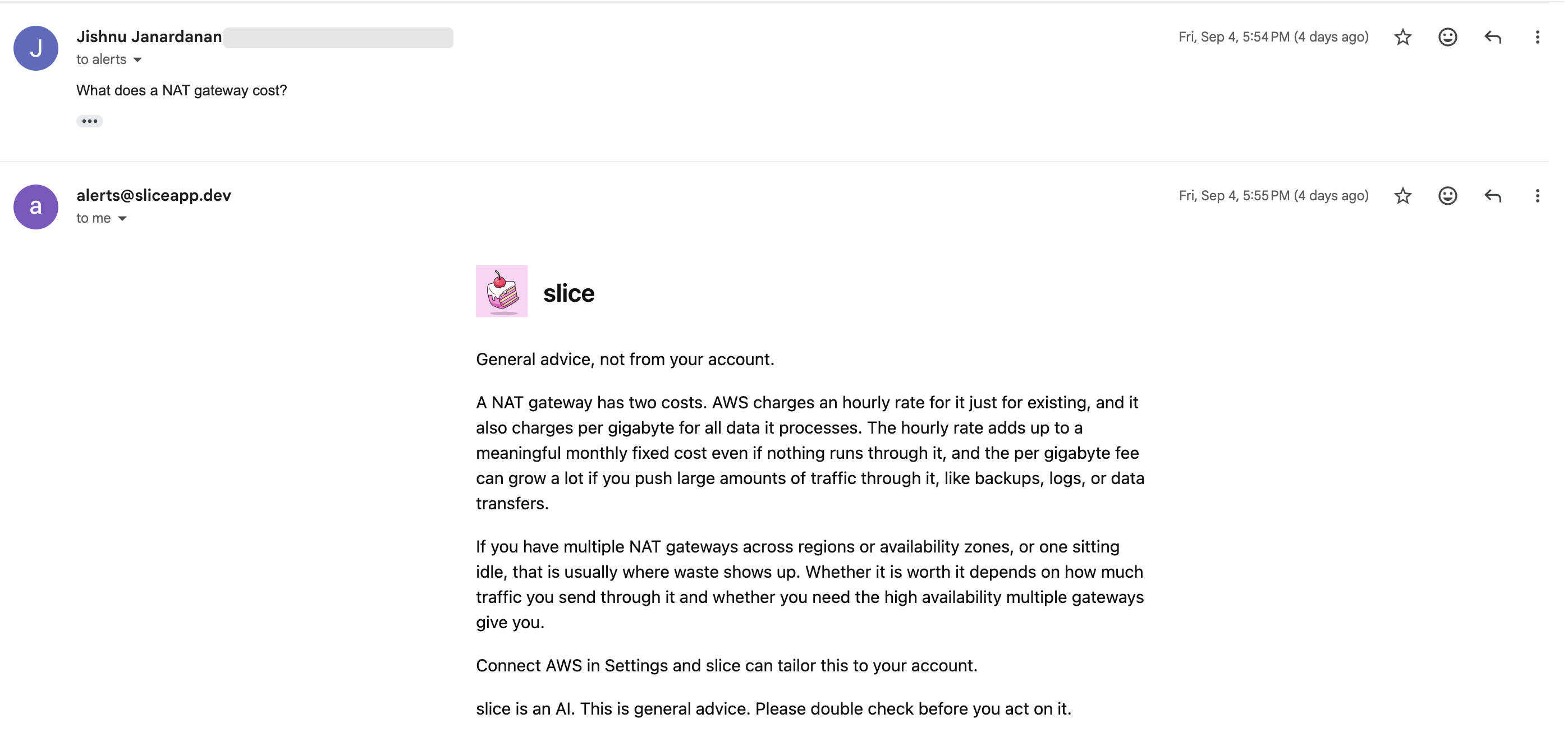 A general AWS question about NAT gateway cost, and slice's answer marked as general advice