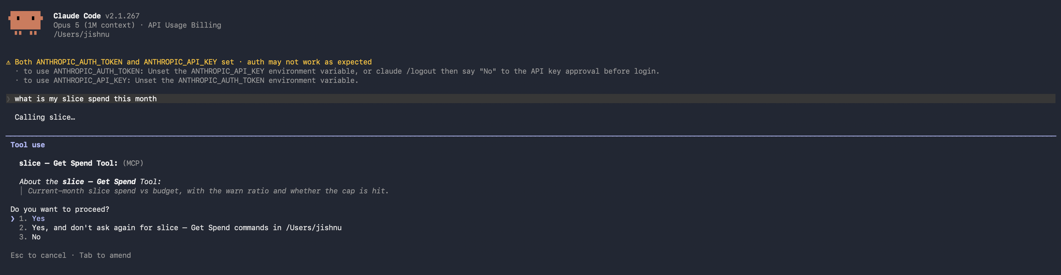 Claude Code asking Do you want to proceed before running a slice tool